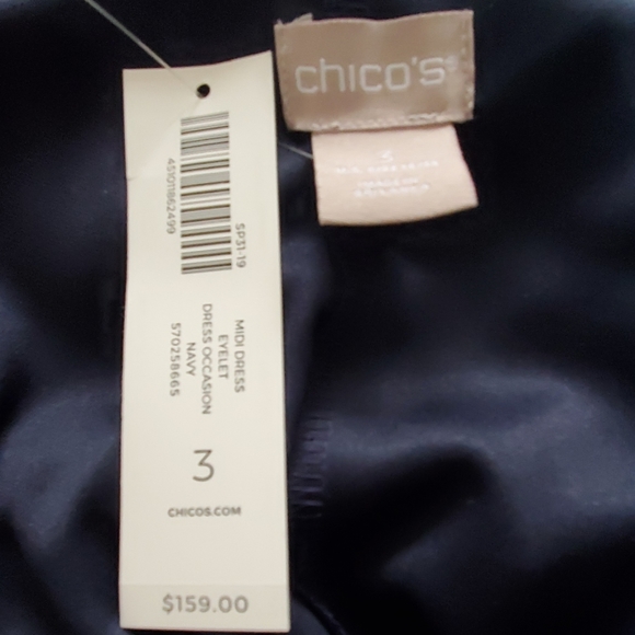 SOLD Chicos Sz 3 Shift Dress Navy Eyelet Side Ties - Picture 7 of 7